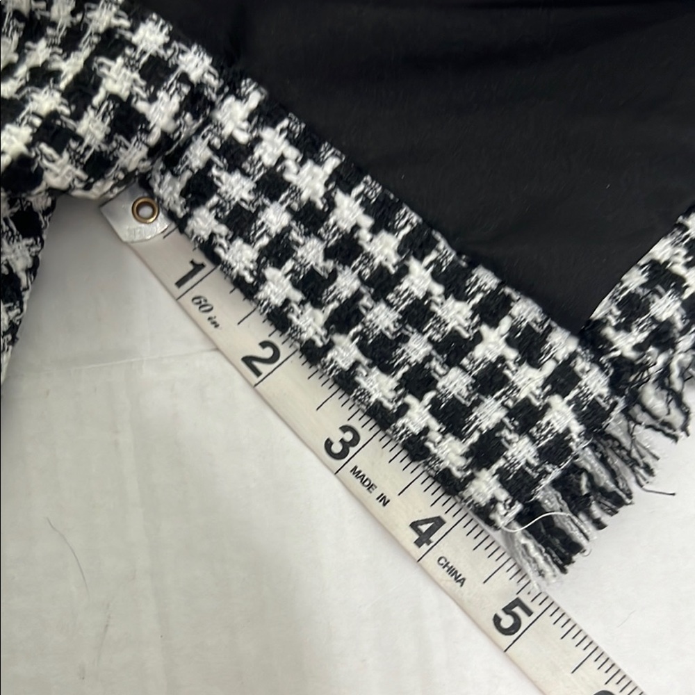Ann Taylor Petite 14P Black White Houndstooth Fringe Trim One Button Blazer - Picture 13 of 14